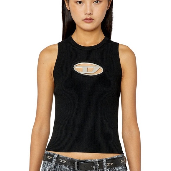 Diesel Logo Plaque Ribbed Tank Top - Picture 1 of 2